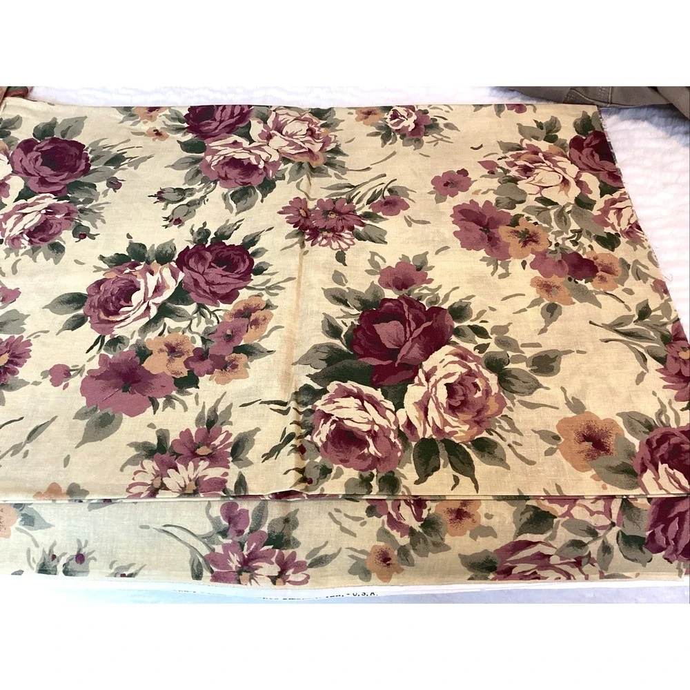 Vtg Cranston Printworks Fabric Roses Floral Cottagecore Romantic Mauve 60